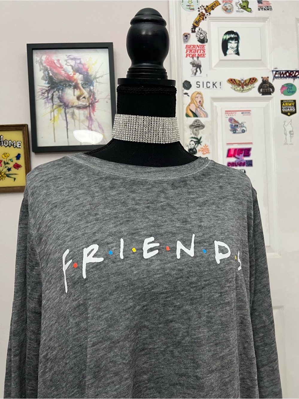FRIENDS Gray Long-Sleeve Logo Tee with Multicolor Dots